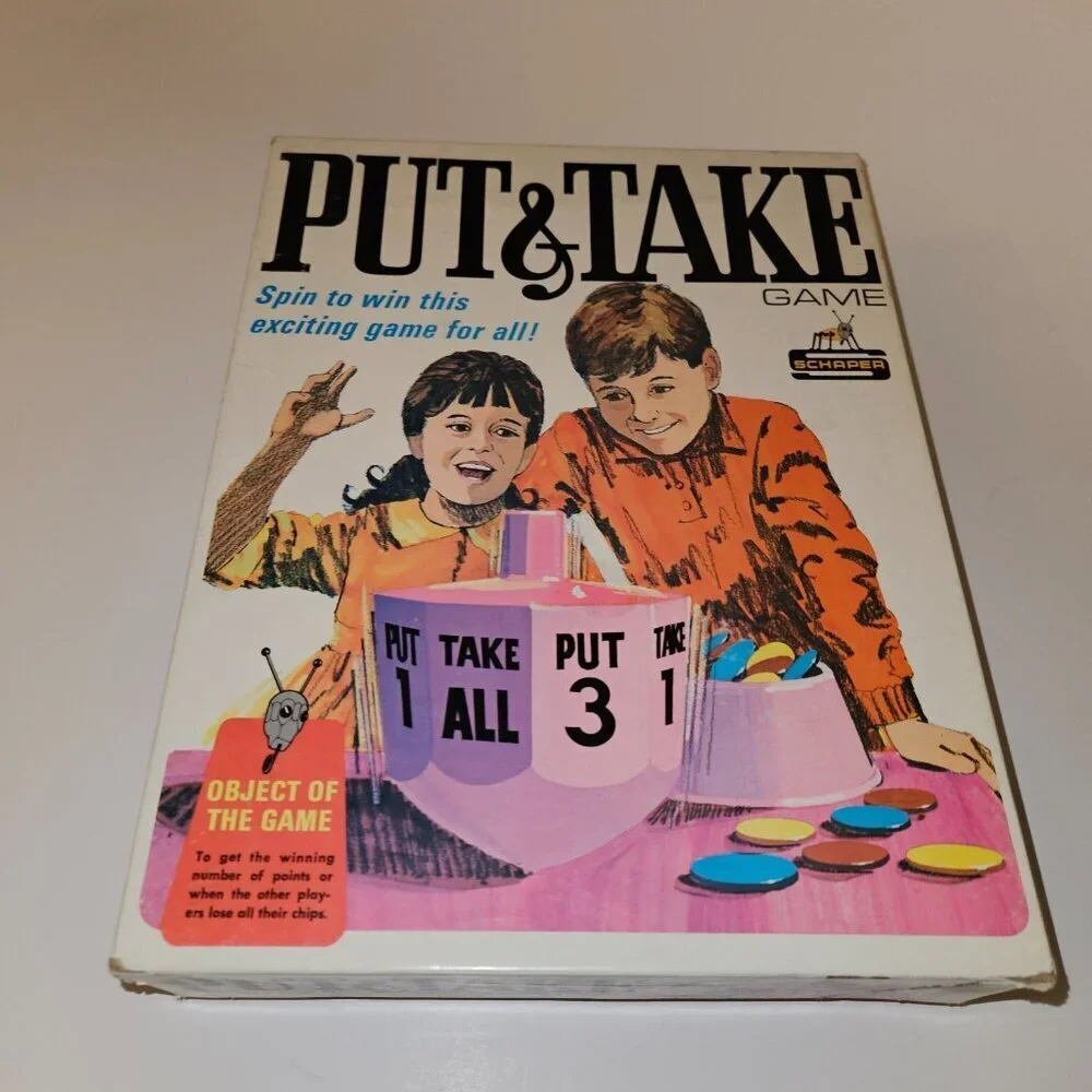 VTG Put & Take Game Pink Spinner Red Yellow Blue Chips Schaper 1965 READ